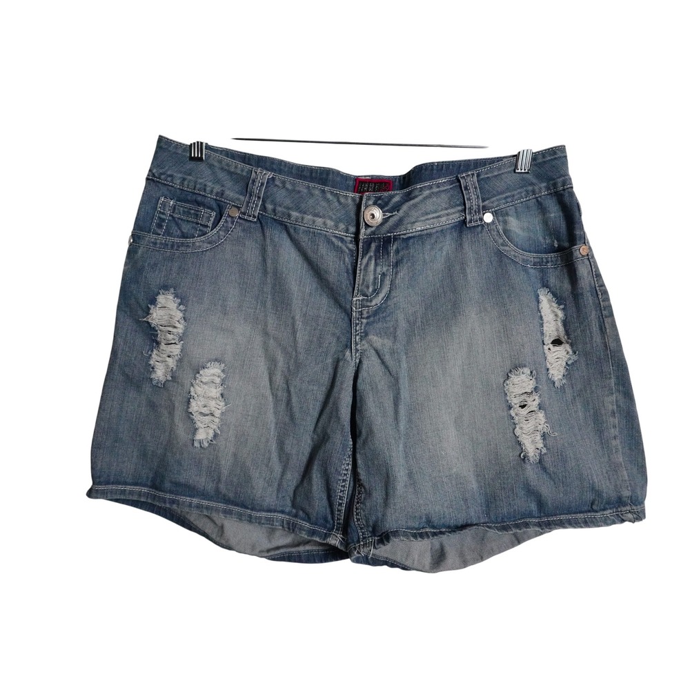 Torrid Denim Shorts Size 14 Distressed Light Wash Flap Pocket Flaming Heart Y2K